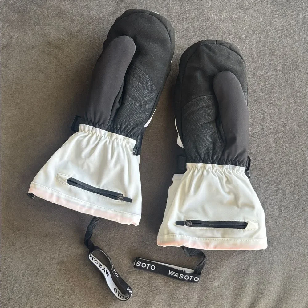 Wasoto Unisex Heated Mittens White & Black Touchscreen Thumb Size S